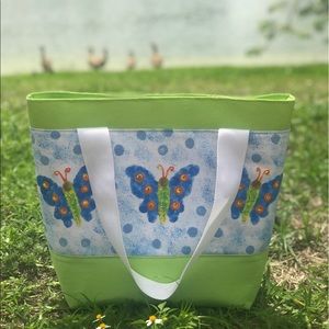 Tote Bag / Blue Butterfly Tote Bag / Hand-painted